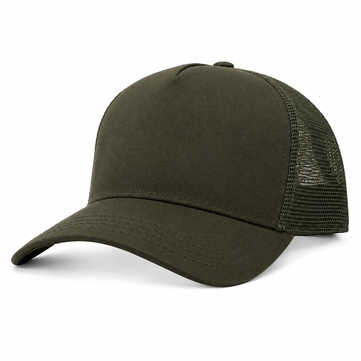 Black 5-panel mesh trucker front view