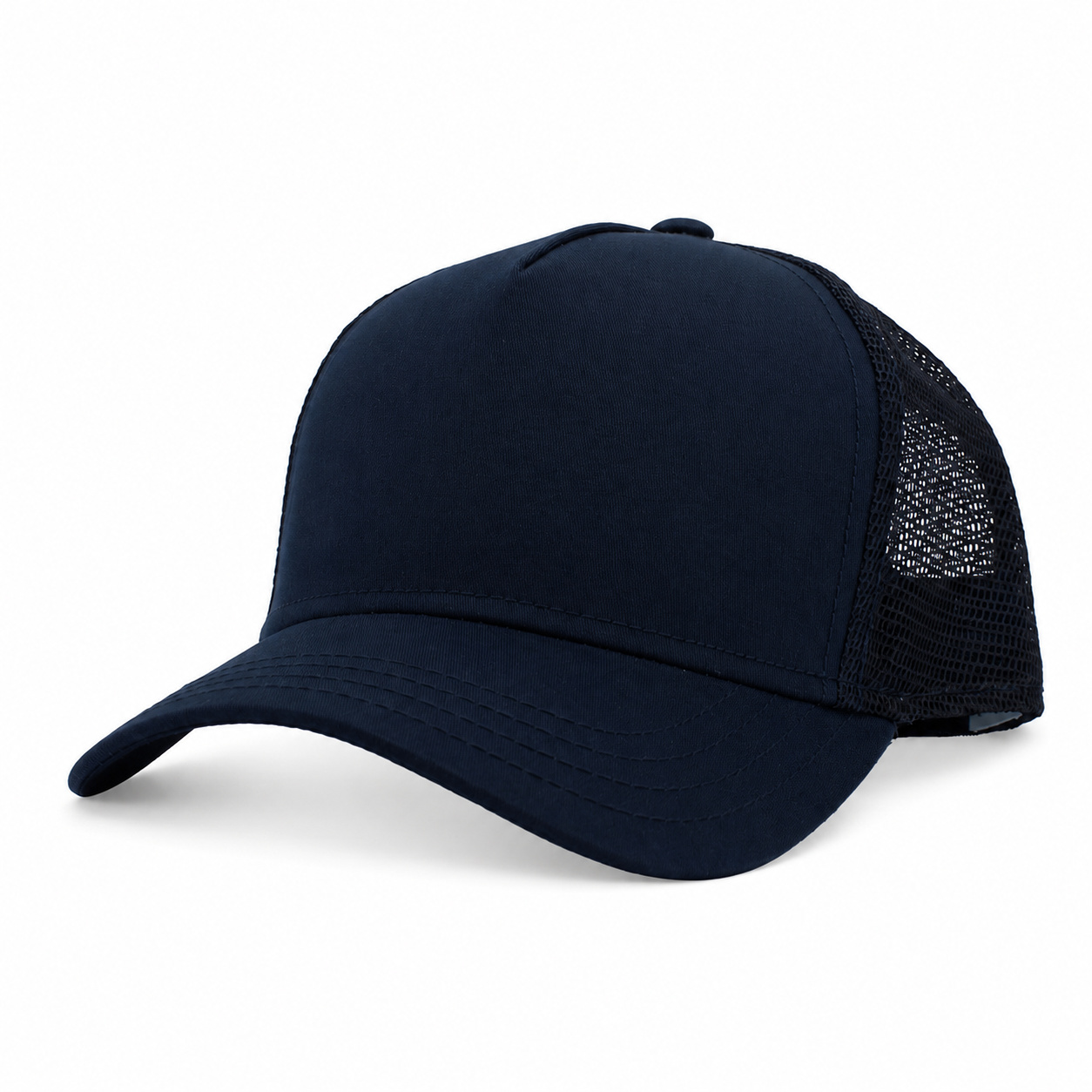 Navy 5-panel mesh trucker front view