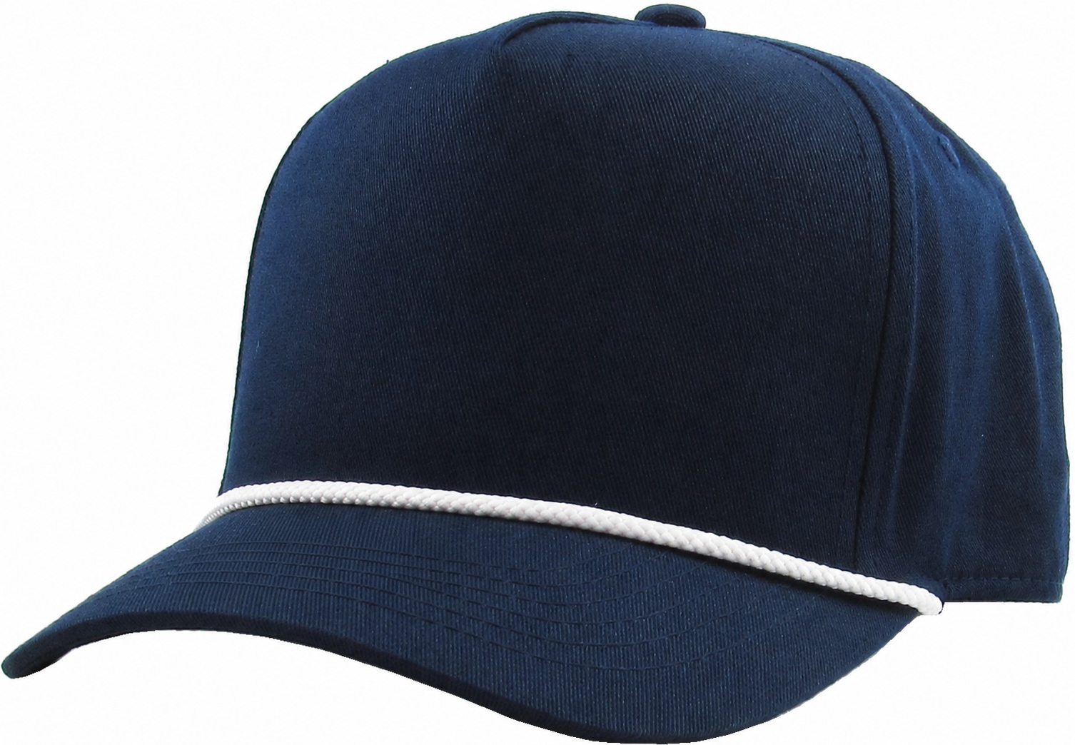 Navy and white 5 panel snapback front view