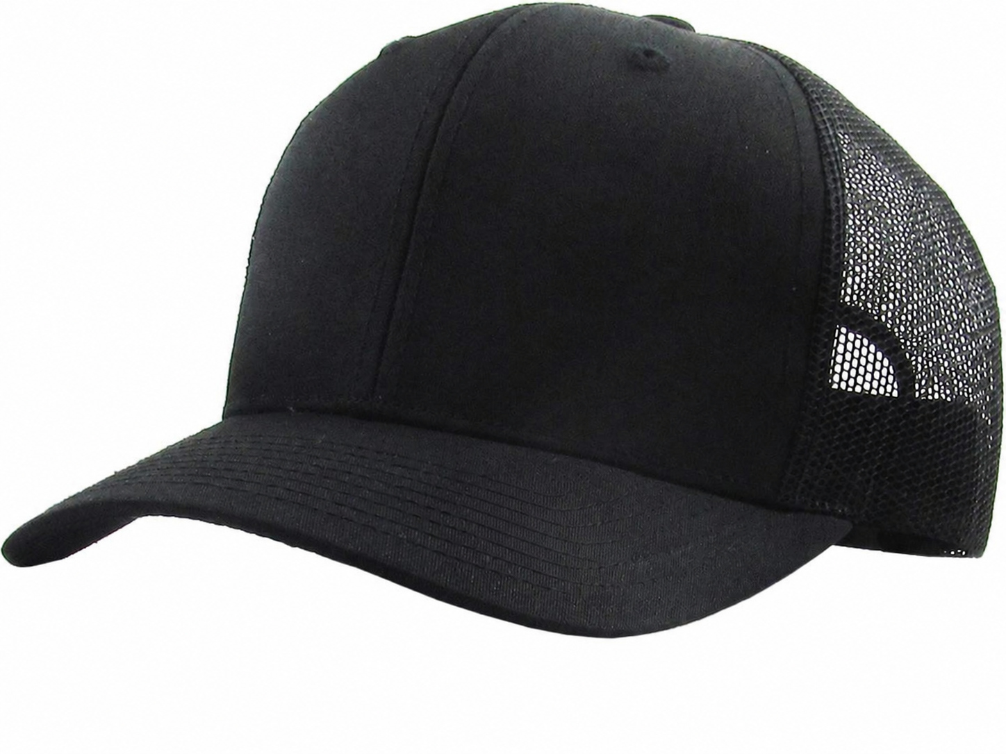 Black / Black 6-panel mesh trucker front view
