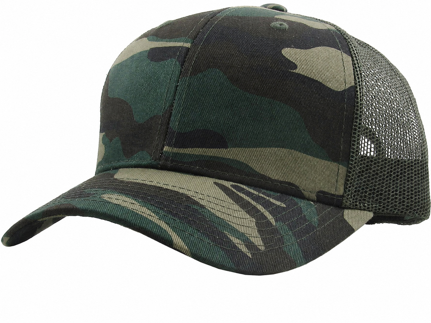 Camo / Olive 6-panel mesh trucker front view