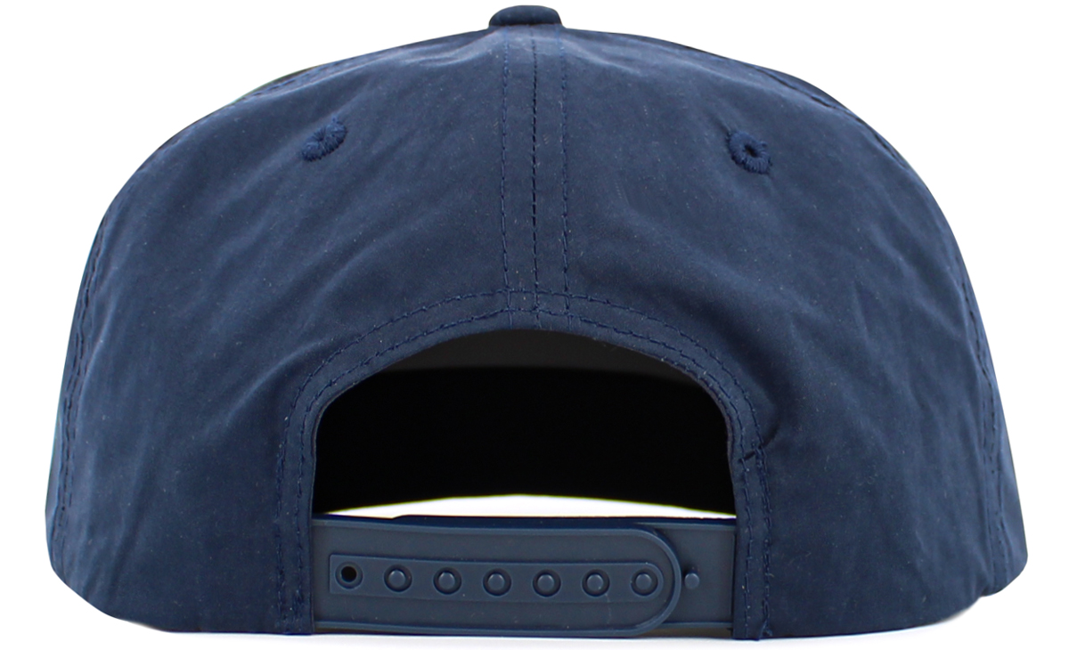Navy / White flat bill cap rear view