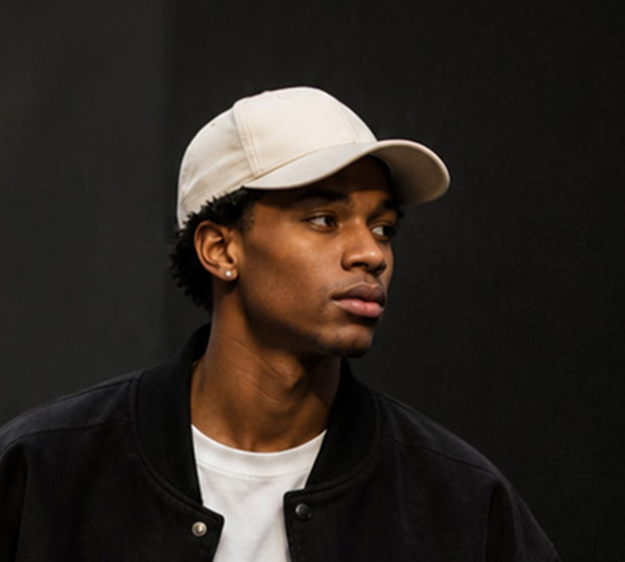 Model wearing a cap